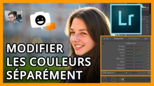 Modifier couleurs Lightroom : femme souriante, interface de saturation des couleurs.