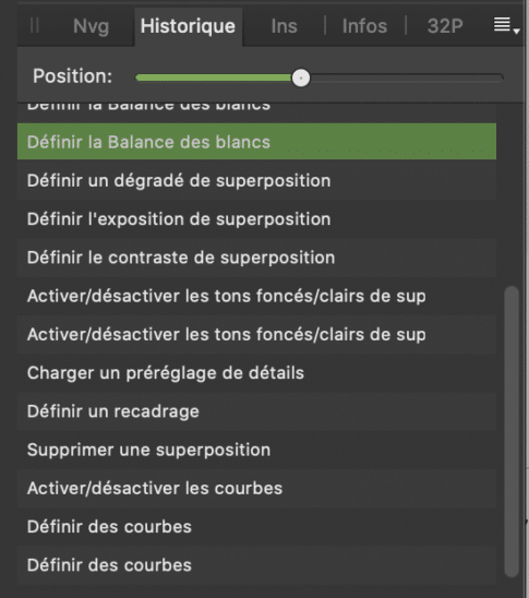 Historique modifications Affinity Photo