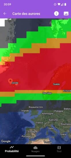 Application Aurores Boréales avec carte