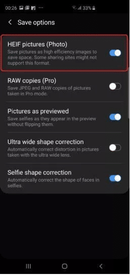 HEIF sur Samsung Galaxy S10