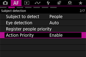 Paramètres de priorité d'action Canon pour la photographie d'action. Détection de sujets et mise au point automatique optimisées.
