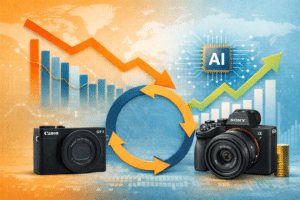 L'évolution du marché photo: Canon, Sony, IA, graphiques de croissance et déclin. Numérique en mutation.
