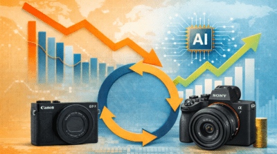 L'évolution du marché photo: Canon, Sony, IA, graphiques de croissance et déclin. Numérique en mutation.