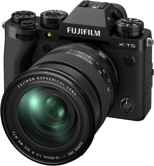 Fujifilm X-T5, le meilleur appareil photo hybride en 2026. Boîtier noir avec objectif Fujinon. Idéal pour la photographie professionnelle.