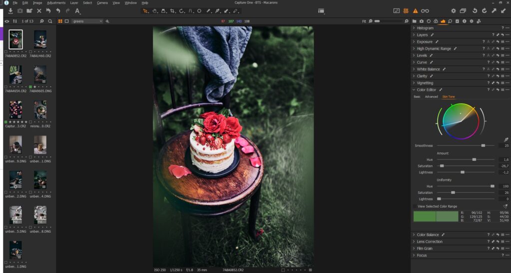 Capture One : Interface du logiciel de retouche photo.