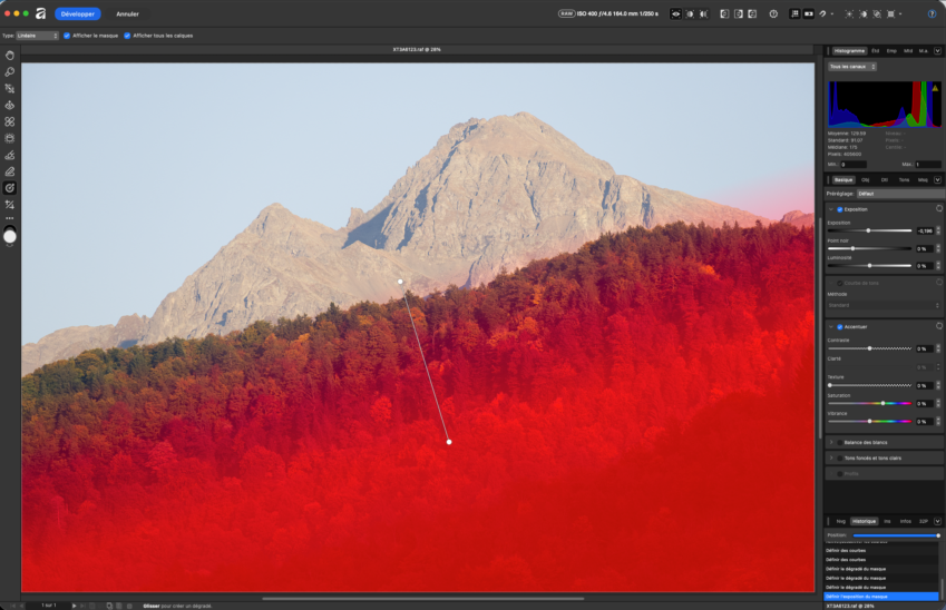 Affinity Photo&nbsp;: Masque de dégradé sur paysage montagneux. Logiciel de retouche photo gratuit.