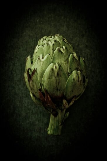 Photo culinaire en clair-obscur d'un produit brut inspirée de la peinture flamande