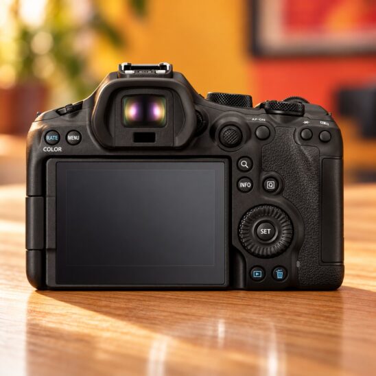 Dos du Canon EOS R6 Mark III avec son écran orientable, son viseur et son joystick