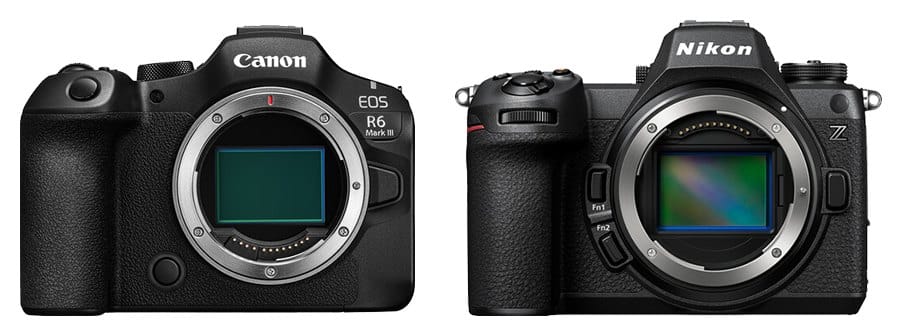 Canon EOS R6 Mark III et Nikon Z6 III vus de face (comparaison de taille)