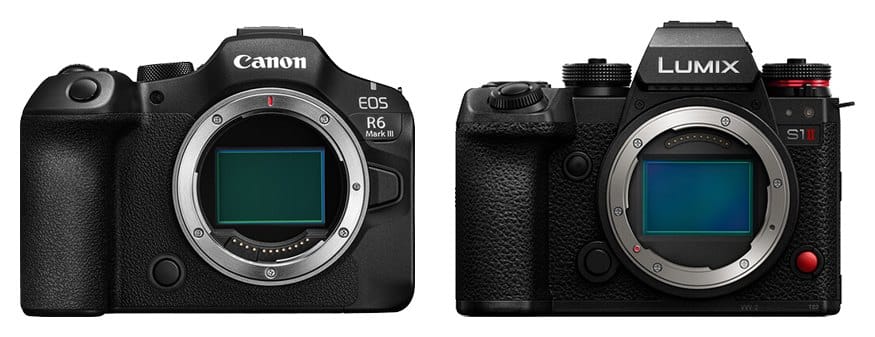 Canon EOS R6 Mark III et Panasonic Lumix S1 II vus de face (comparaison de taille)