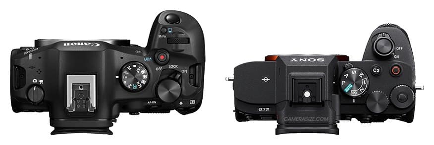 Canon EOS R6 Mark III et Sony A7 IV côte à côte (comparaison de taille)