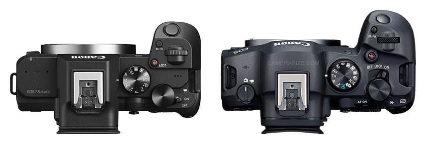 Canon EOS R8 Mark II et Canon EOS R6 Mark II côte à côte (comparaison de taille)