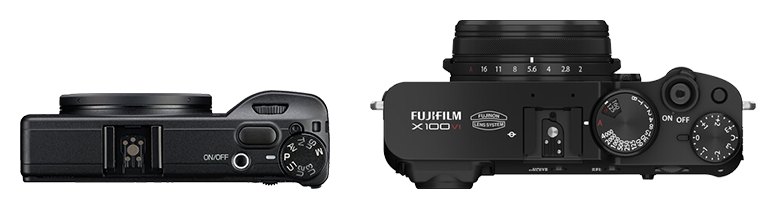 Ricoh GR IV et Fujifilm X100VI côte à côte (comparaison de taille)