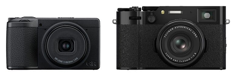 Ricoh GR IV et Fujifilm X100VI vus de face (comparaison de taille)