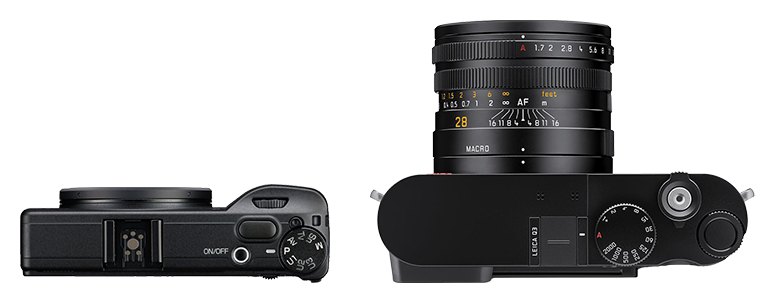Ricoh GR IV et Leica Q3 côte à côte (comparaison de taille)