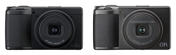 Ricoh GR IV et Ricoh GR III vus de face (comparaison de taille)