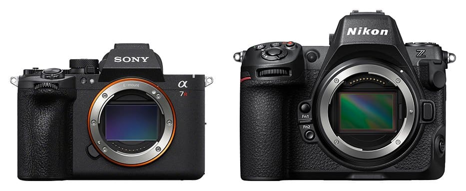 Sony A7R VI et Nikon Z8 vus de face (comparaison de taille)