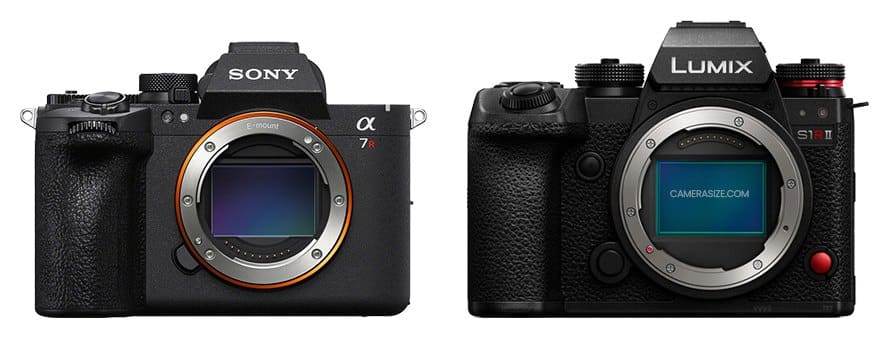 Sony A7R VI et Panasonic Lumix S1R II vus de face (comparaison de taille)