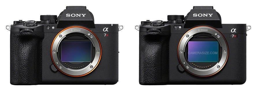 Sony A7R VI et Sony A7R V vus de face (comparaison de taille)